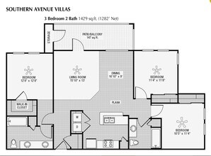 3 Bed 2 Bath 1429 SqFt (1282 Net) 3118 floor plan
